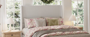 English Elm High Headboard Queen Bed Chenille Upholstered Frame with 12 Slat Wooden Support W5819P492590