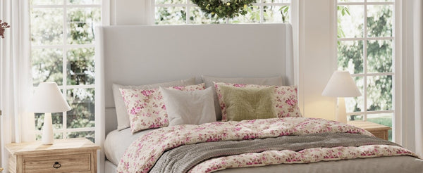 English Elm High Headboard Queen Bed Chenille Upholstered Frame with 12 Slat Wooden Support W5819P492590