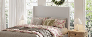 English Elm High Headboard Queen Bed Chenille Upholstered Frame with 12 Slat Wooden Support W5819P492590