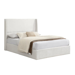 English Elm High Headboard Queen Bed Chenille Upholstered Frame with 12 Slat Wooden Support W5819P492590