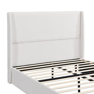 English Elm High Headboard Queen Bed Chenille Upholstered Frame with 12 Slat Wooden Support W5819P492590