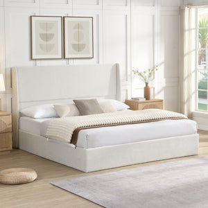 English Elm High Headboard Chenille Upholstered King Platform Bed with Sturdy Wooden Slat Foundation W5819P492591