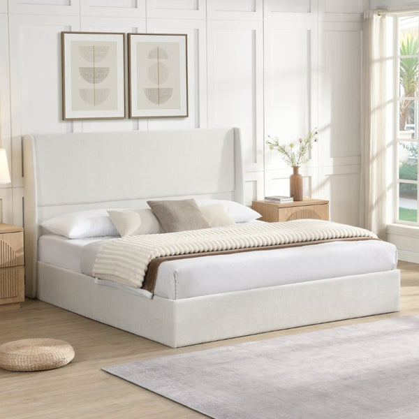 English Elm High Headboard Chenille Upholstered King Platform Bed with Sturdy Wooden Slat Foundation W5819P492591