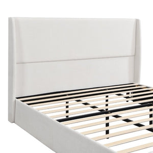 English Elm High Headboard Chenille Upholstered King Platform Bed with Sturdy Wooden Slat Foundation W5819P492591