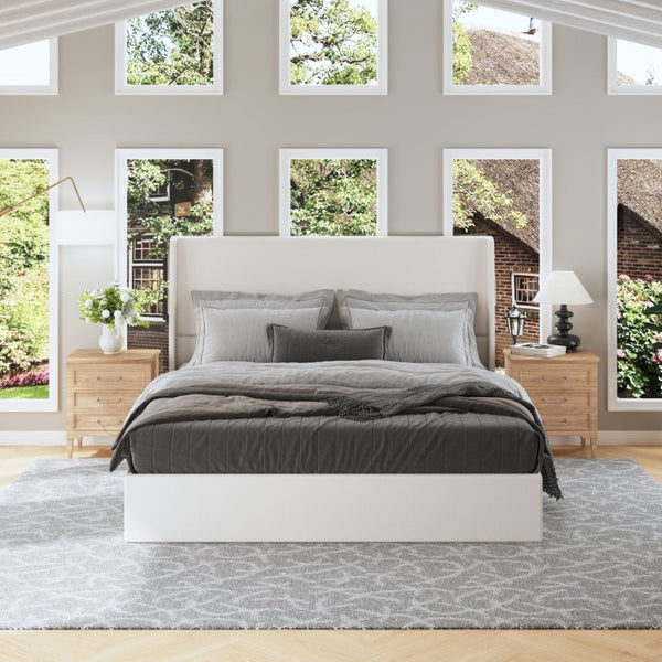 English Elm High Headboard Chenille Upholstered King Platform Bed with Sturdy Wooden Slat Foundation W5819P492591