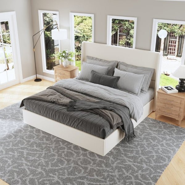 English Elm High Headboard Chenille Upholstered King Platform Bed with Sturdy Wooden Slat Foundation W5819P492591