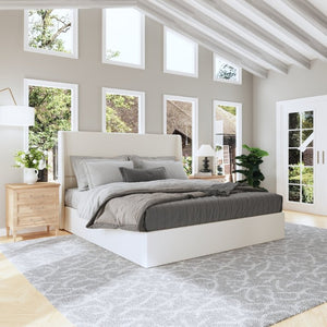 English Elm High Headboard Chenille Upholstered King Platform Bed with Sturdy Wooden Slat Foundation W5819P492591