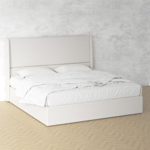 English Elm High Headboard Chenille Upholstered King Platform Bed with Sturdy Wooden Slat Foundation W5819P492591