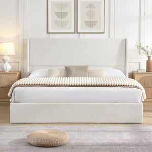 English Elm High Headboard Chenille Upholstered King Platform Bed with Sturdy Wooden Slat Foundation W5819P492591