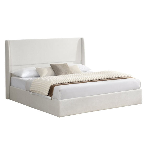 English Elm High Headboard Chenille Upholstered King Platform Bed with Sturdy Wooden Slat Foundation W5819P492591