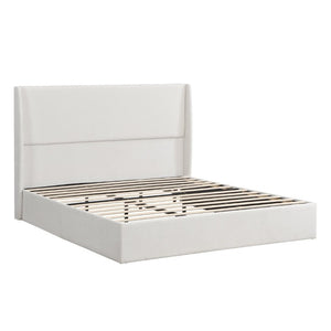 English Elm High Headboard Chenille Upholstered King Platform Bed with Sturdy Wooden Slat Foundation W5819P492591