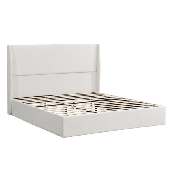 English Elm High Headboard Chenille Upholstered King Platform Bed with Sturdy Wooden Slat Foundation W5819P492591