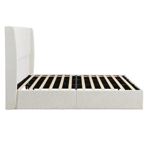 English Elm High Headboard Chenille Upholstered King Platform Bed with Sturdy Wooden Slat Foundation W5819P492591