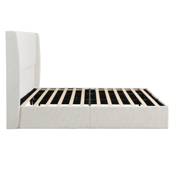 English Elm High Headboard Chenille Upholstered King Platform Bed with Sturdy Wooden Slat Foundation W5819P492591
