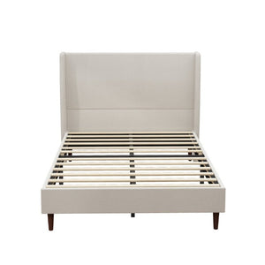 English Elm High Headboard Queen Bed Chenille Upholstered Frame with 12 Slats No Box Spring W5819P492595