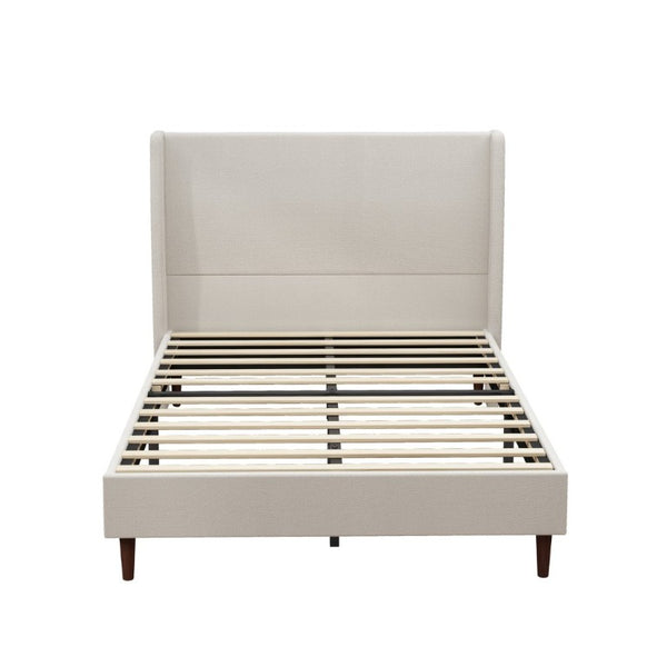 English Elm High Headboard Queen Bed Chenille Upholstered Frame with 12 Slats No Box Spring W5819P492595