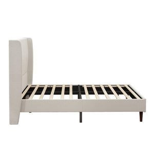English Elm High Headboard Queen Bed Chenille Upholstered Frame with 12 Slats No Box Spring W5819P492595