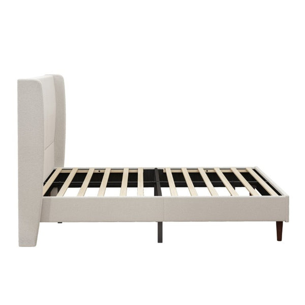 English Elm High Headboard Queen Bed Chenille Upholstered Frame with 12 Slats No Box Spring W5819P492595