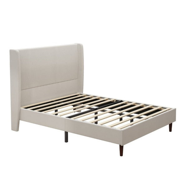 English Elm High Headboard Queen Bed Chenille Upholstered Frame with 12 Slats No Box Spring W5819P492595