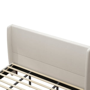 English Elm High Headboard King Bed Chenille Upholstered Frame with Solid Wood Legs No Box Spring W5819P492598