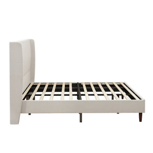 English Elm High Headboard King Bed Chenille Upholstered Frame with Solid Wood Legs No Box Spring W5819P492598