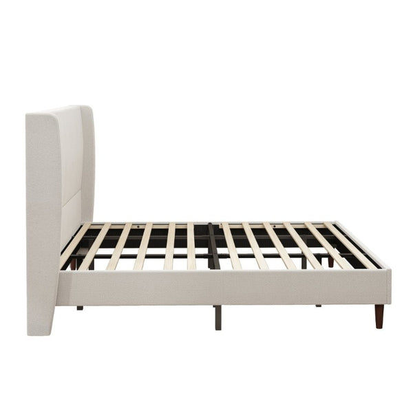 English Elm High Headboard King Bed Chenille Upholstered Frame with Solid Wood Legs No Box Spring W5819P492598