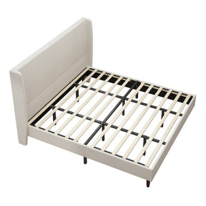 English Elm High Headboard King Bed Chenille Upholstered Frame with Solid Wood Legs No Box Spring W5819P492598