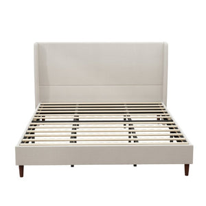 English Elm High Headboard King Bed Chenille Upholstered Frame with Solid Wood Legs No Box Spring W5819P492598