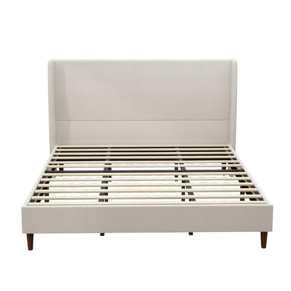 English Elm High Headboard King Bed Chenille Upholstered Frame with Solid Wood Legs No Box Spring W5819P492598