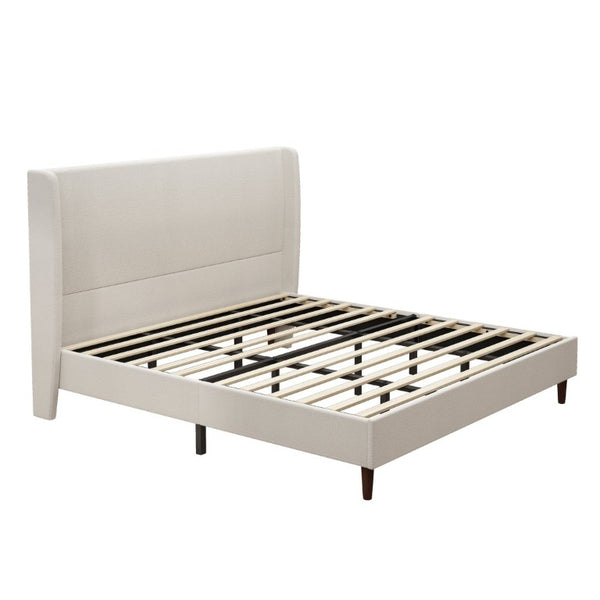 English Elm High Headboard King Bed Chenille Upholstered Frame with Solid Wood Legs No Box Spring W5819P492598