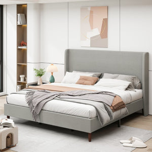 English Elm High Headboard King Bed Upholstered in Soft Chenille for Minimalist Bedroom Elegance Light Gray W5819P492601
