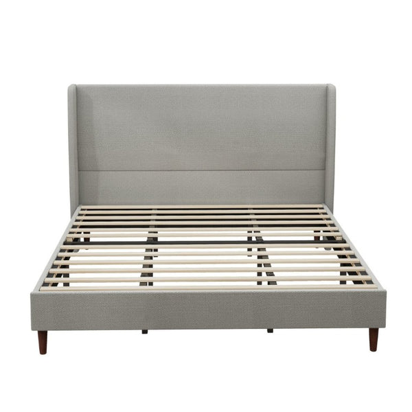 English Elm High Headboard King Bed Upholstered in Soft Chenille for Minimalist Bedroom Elegance Light Gray W5819P492601
