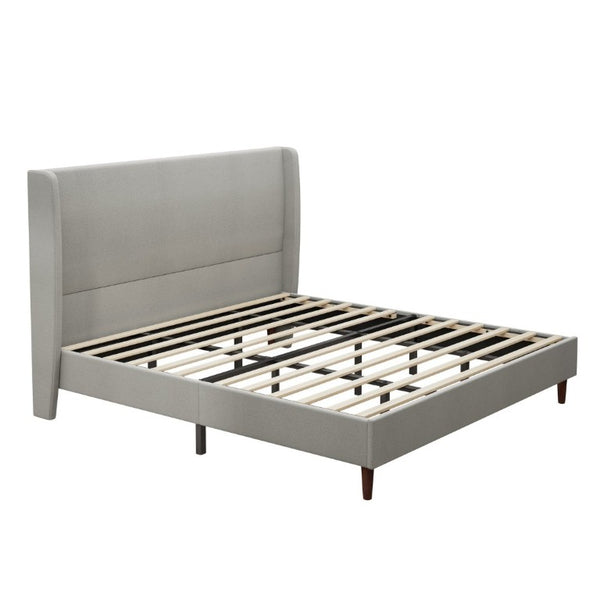 English Elm High Headboard King Bed Upholstered in Soft Chenille for Minimalist Bedroom Elegance Light Gray W5819P492601