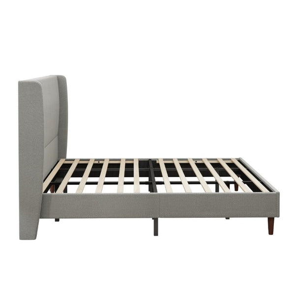English Elm High Headboard King Bed Upholstered in Soft Chenille for Minimalist Bedroom Elegance Light Gray W5819P492601