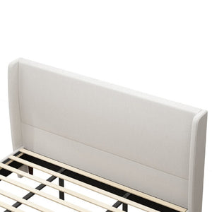 English Elm High Headboard King Bed Upholstered in Soft Chenille for Minimalist Bedroom Elegance Ivory White W5819P492605