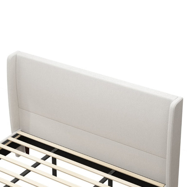 English Elm High Headboard King Bed Upholstered in Soft Chenille for Minimalist Bedroom Elegance Ivory White W5819P492605