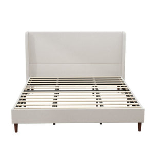 English Elm High Headboard King Bed Upholstered in Soft Chenille for Minimalist Bedroom Elegance Ivory White W5819P492605