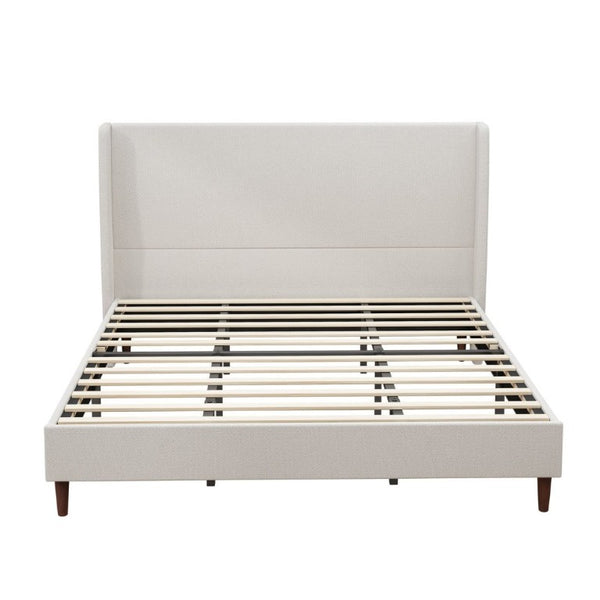 English Elm High Headboard King Bed Upholstered in Soft Chenille for Minimalist Bedroom Elegance Ivory White W5819P492605