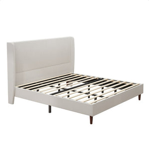 English Elm High Headboard King Bed Upholstered in Soft Chenille for Minimalist Bedroom Elegance Ivory White W5819P492605