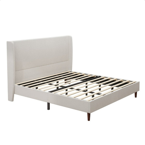 English Elm High Headboard King Bed Upholstered in Soft Chenille for Minimalist Bedroom Elegance Ivory White W5819P492605
