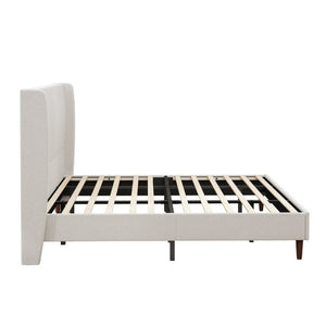 English Elm High Headboard King Bed Upholstered in Soft Chenille for Minimalist Bedroom Elegance Ivory White W5819P492605