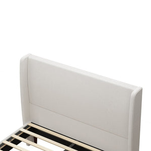 English Elm High Headboard Queen Bed Ivory Chenille Upholstered Frame with Solid Wood Slat Support W5819P494207
