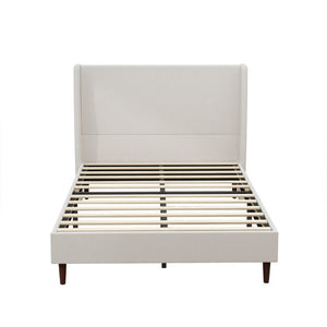 English Elm High Headboard Queen Bed Ivory Chenille Upholstered Frame with Solid Wood Slat Support W5819P494207