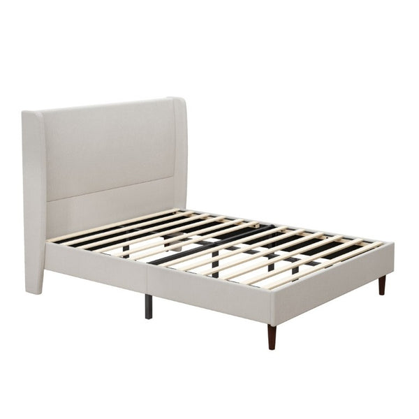 English Elm High Headboard Queen Bed Ivory Chenille Upholstered Frame with Solid Wood Slat Support W5819P494207