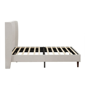 English Elm High Headboard Queen Bed Ivory Chenille Upholstered Frame with Solid Wood Slat Support W5819P494207