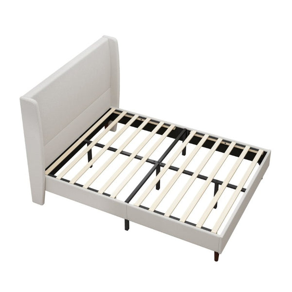 English Elm High Headboard Queen Bed Ivory Chenille Upholstered Frame with Solid Wood Slat Support W5819P494207