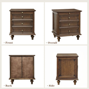English Elm Farmhouse Nightstand Pine Wood Four Drawer Storage with Pull Out Tray and Gourd Legs Walnut Brown W5819P495154