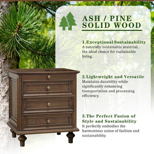English Elm Farmhouse Nightstand Pine Wood Four Drawer Storage with Pull Out Tray and Gourd Legs Walnut Brown W5819P495154