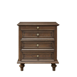 English Elm Farmhouse Nightstand Pine Wood Four Drawer Storage with Pull Out Tray and Gourd Legs Walnut Brown W5819P495154