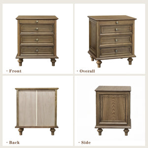 English Elm Farmhouse Nightstand Pine Wood Four Drawer Storage with Pull Out Tray and Gourd Legs Light Brown W5819P495155